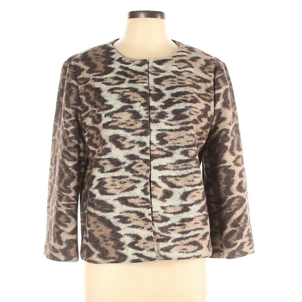 $$$ ANN TAYLOR BLAZER JACKET VIRGIN WOOL FUZZY animal print leopard cheetah